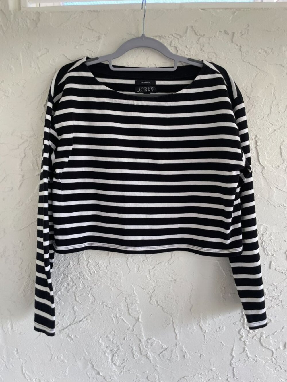 J. Crew black and white striped wide body cropped long sleeve top